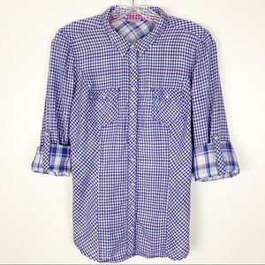 Guess Snap Up Roll-Up Snap Sleeve Top Purple S D3